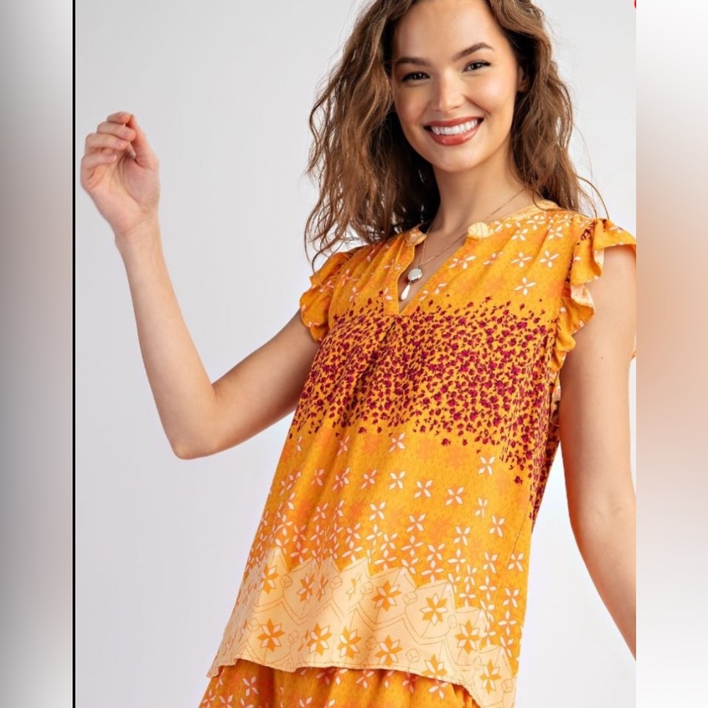 344 🏝️BORDER PRINTED CHALLIS TOP SHORT SET - Picture 2 of 5